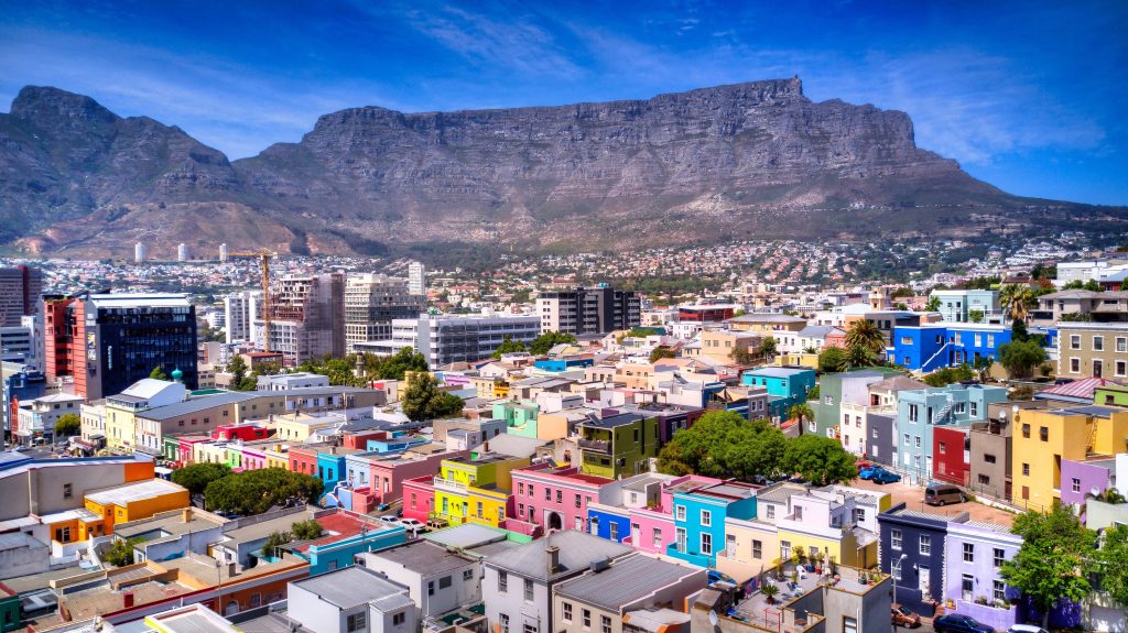 Bo-Kaap area with Table Mountain in the background in Cape Town, South Africa