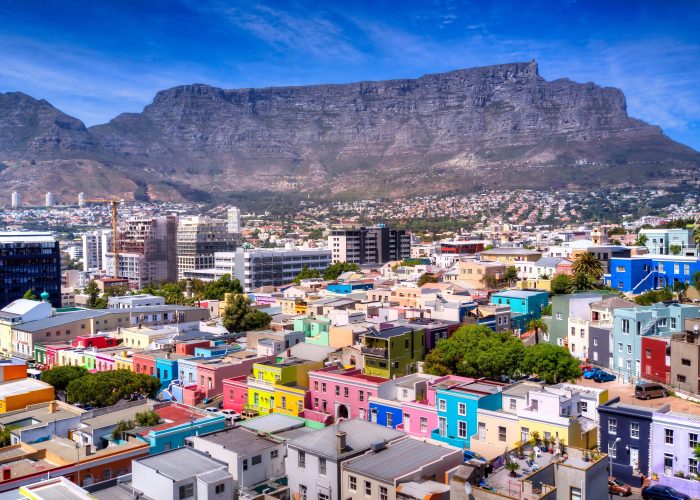 Bo-Kaap area with Table Mountain in the background in Cape Town, South Africa